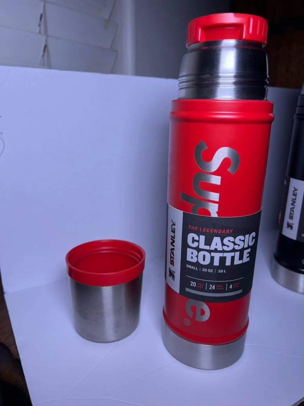 Supreme x Stanley Classic Bottle 20oz Thermos Red + Black Stainless Steel - Picture 7 of 14